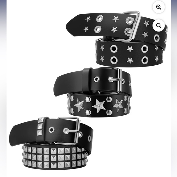 ⭐️Black Leather Grommet Star Studded Belt Punk Goth Y2K Streetwear Unisex Belt - Picture 3 of 4